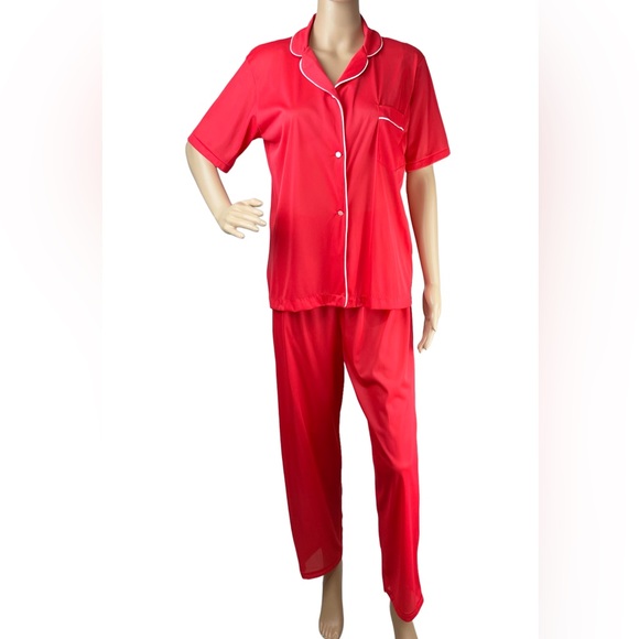 NWT Vintage Nancy King Nylon Red Pajama Set Small Medium - Picture 2 of 10